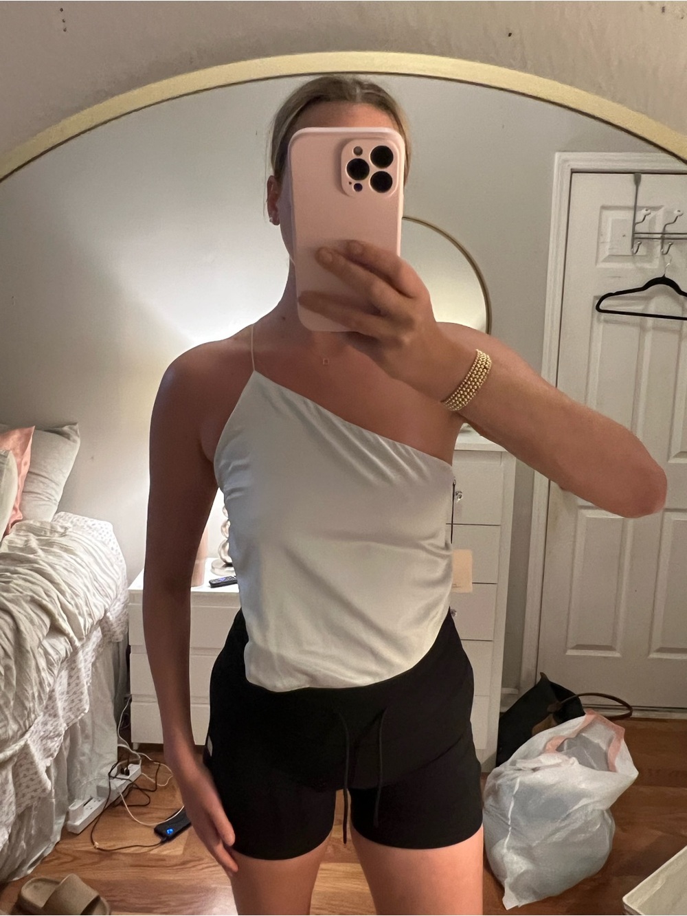 Superdown One-Shoulder Satin Open Back Cami
